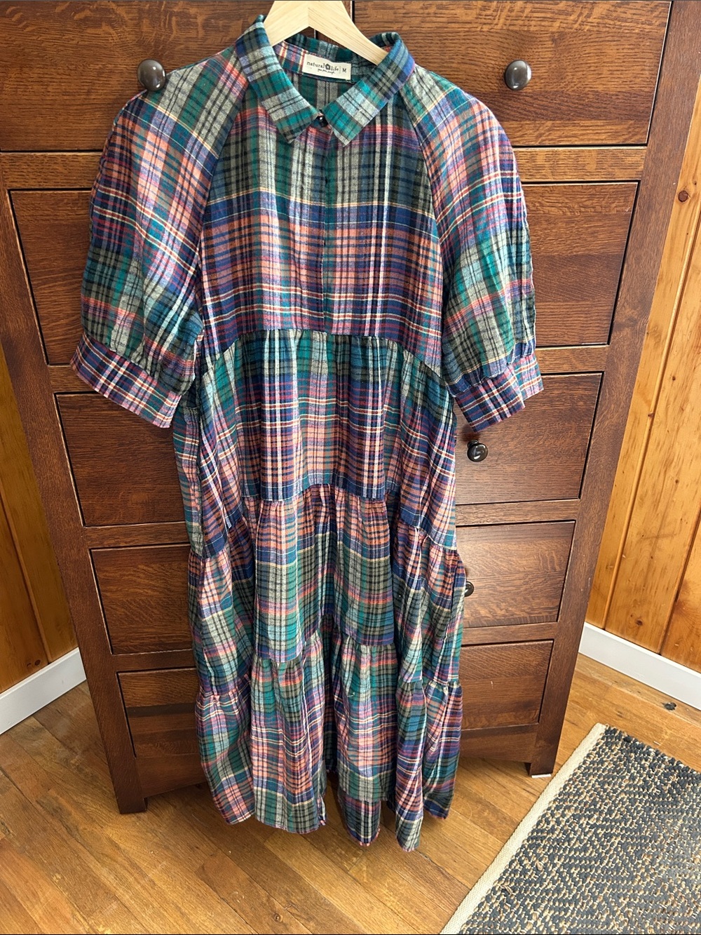 NATURAL LIFE Teal, Green & Navy Plaid Button-Up Dress